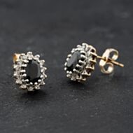 Pre-Owned 9ct Yellow Gold Sapphire & 0.28ct Diamond Oval 11mm Stud Earrings 41174135