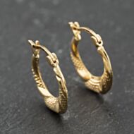 Pre-Owned Yellow Gold 16mm Polished & Textured Grooved Creole Earrings 41174163