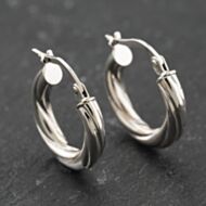 Pre-Owned 9ct White Gold 17mm Twisted Hoop Earrings 41174167