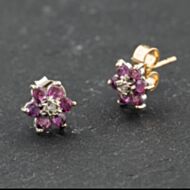 Pre-Owned Yellow Gold Diamond & Diamond Cluster Stud Earrings 41174181