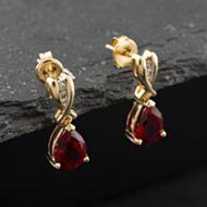 Pre-Owned 9ct Yellow Gold Diamond & Sythetic Ruby Teardrop Dropper Earrings 41174186