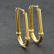 Pre-Owned 9ct Two Colour Gold Oval Tube Creole Earrings 41174194