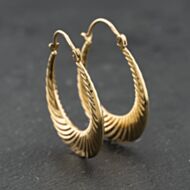 Pre-Owned 9ct Yellow Gold Oval Ribbed Pattern Creole Earrings 41174195