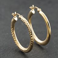 Pre-Owned Yellow Gold 26mm Diamond Cut Pattern Hoop Earrings 41174239