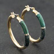 Pre-Owned 9ct Yellow Gold 31mm Green Enamel Decoration Hoop Earrings 41174245