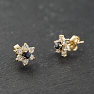 Pre-Owned Yellow Gold 7mm Blue And White Stone Flower Cluster Stud Earrings 41174256