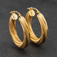Pre-Owned 9ct Rose Gold 24mm Twisted Textured Hoop Earrings 41174270
