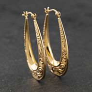 Pre-Owned 9ct Yellow Gold 35mm Ornate Patterned Creole Earrings 41174279