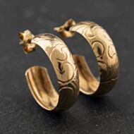 Pre-Owned 9ct Yellow Gold 17mm Scrolling Pattern Hoop Earrings 41174281
