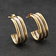 Pre-Owned 9ct Two Colour Gold 7mm Three Strand Half Hoop Stud Earrings 41174290