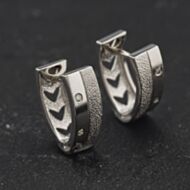 Pre-Owned 9ct White Gold Diamond & Diamond Matt And Polished 15.2mm Hoop Earrings 41174298
