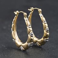 Pre-Owned 9ct Two Colour Gold 27mm Scalloped Edge Creole Earrings 41174306