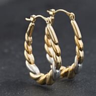 Pre-Owned 9ct Two Colour Gold 31mm Patterned Creole Earrings 41174307