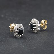 Pre-Owned Vintage Two Colour Gold Sapphire & Diamond Halo Cluster 10mm Stud Earrings 41174322
