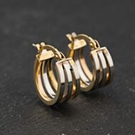 Pre-Owned Two Colour Gold Three Row 14mm Hoop Earrings 41174345