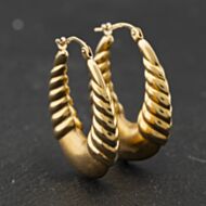 Pre-Owned 9ct Yellow Gold Patterned 30mm Creole Earrings 41174354