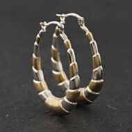 Pre-Owned 9ct Two Colour Gold Patterned 35mm Creole Earrings 41174358