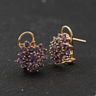 Pre-Owned 14ct Yellow Gold Amethyst Large Cluster Lever Back Fitment 14mm Stud Earrings 41174369