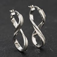 Pre-Owned 9ct White Gold Figure Of Eight 29mm Hoop Earrings 41174381