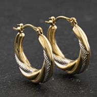 Pre-Owned Two Colour Gold Twist Patterned 20mm Creole Earrings 41174393