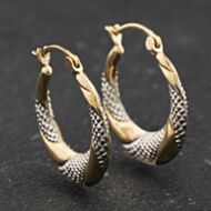Pre-Owned Two Colour Gold Patterned 22mm Creole Earrings 41174394