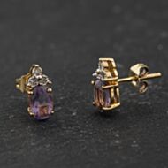 Pre-Owned Yellow Gold Amethyst & Diamond 9.8mm Stud Earrings 41174404