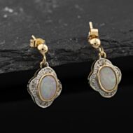 Pre-Owned Two Colour Gold Opal & 0.08ct Diamond 17mm Dropper Earrings 41174420