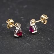 Pre-Owned 9ct Two Colour Gold Sythetic Ruby & 0.02ct Diamond Tear Drop 8.7mm Stud Earrings 41174422