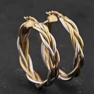 Pre-Owned 9ct Two Colour Gold Woven 30mm Hoop Earrings 41174432