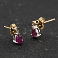 Pre-Owned 9ct Yellow Gold Ruby & Diamond Teardrop 8mm Stud Earrings 41174436