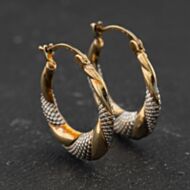 Pre-Owned Two Colour Gold Fancy Twist Patterned 22.4mm Creole Earrings 41174445