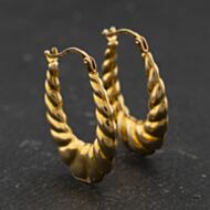Pre-Owned 9ct Yellow Gold Ribbed 24mm Creole Earrings 41174448