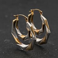 Pre-Owned Two Colour Gold Double Patterned 23mm Creole Earrings 41174449