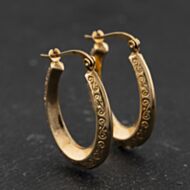 Pre-Owned 9ct Yellow Gold Fancy Patterned Oval 25mm Hoop Earrings 41174453