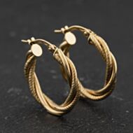 Pre-Owned Yellow Gold Twisted Triple 22mm Hoop Earrings 41174460