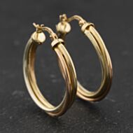 Pre-Owned 9ct Two Colour Gold Twisted 27mm Hoop Earrings 41174463