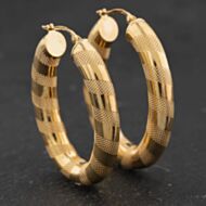Pre-Owned 9ct Yellow Gold Patterned Oval 39mm Hoop Earrings 41174465