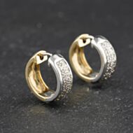 Pre-Owned 9ct Two Colour Gold 0.25ct Diamond Set Two Row 14mm Hoop Earrings 41174469
