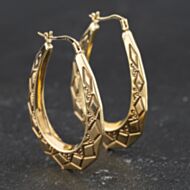 Pre-Owned 9ct Yellow Gold Patterned 39mm Creole Earrings 41174475
