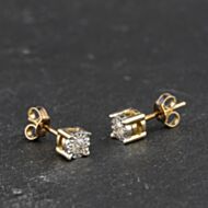 Pre-Owned Two Colour Gold 0.10ct Diamond Single Stone 4mm Stud Earrings 41174479