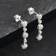 Pre-Owned 9ct White Gold Cubic Zirconia Triple Cluster 27mm Dropper Earrings 41174481