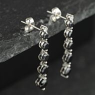 Pre-Owned 9ct White Gold Black & White Cubic Zirconia 31mm Dropper Earrings 41174483