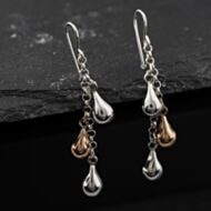 Pre-Owned 9ct Two Colour Gold 44mm Graduated Tear Drop Dropper Earrings 41174497