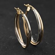 Pre-Owned 9ct Two Colour Gold 31mm Twist Hoop Earrings 41174509