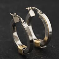 Pre-Owned 9ct Two Colour Gold 23mm Hoop Earrings 41174514