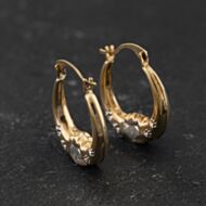 Pre-Owned Two Colour Gold 17mm Cat & Paw Print Creole Earrings 41174523