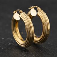 Pre-Owned 9ct Yellow Gold 25mm Chunky With Line Design Hoop Earrings 41174525