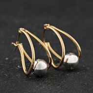 Pre-Owned Two Colour Gold 21mm Open Wire With Ball Design Stud Earrings 41174554
