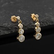 Pre-Owned Yellow Gold 15mm Cubic Zirconia Rubover Graduated Dropper Earrings 41174564