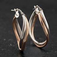 Pre-Owned Two Colour Gold 27mm Twist Hoop Earrings 41174588